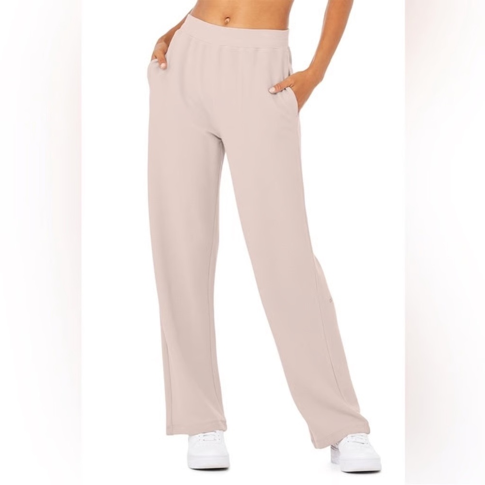 alo yoga micro waffle high-waist pleasant wide leg pant in dusty pink size xxs